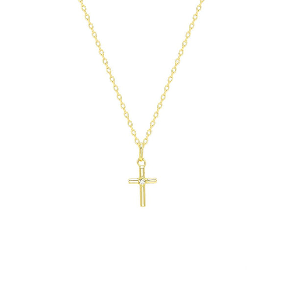 STNW-415, Sterling Silver Tiny Cross Pendant Necklace gold or silver color