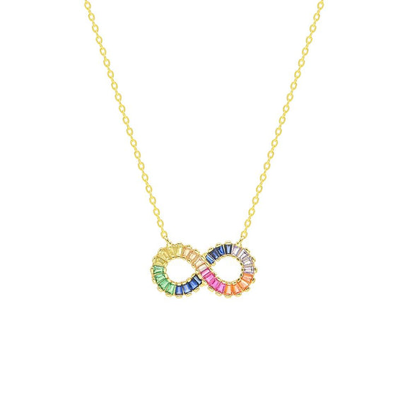 STNW-449, 925 Sterling Silver Infinity Rainbow Color Necklace- gold or silver color