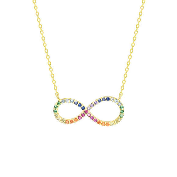 STNW-452, 925 Sterling Silver Infinity Necklace Rainbow color