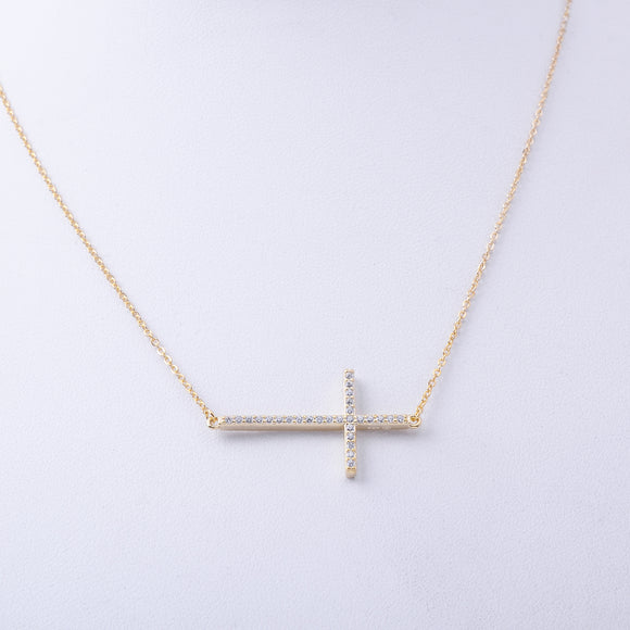STNW-294, Women Sterling Silver Icy Out Cross Pendant Necklace-gold or silver color