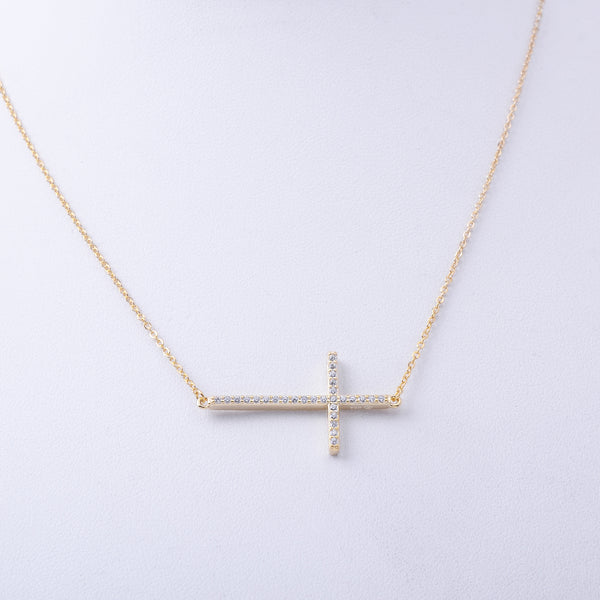 STNW-294, Women Sterling Silver Icy Out Cross Pendant Necklace-gold or silver color