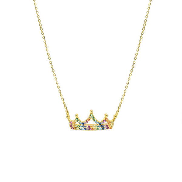 STNW-480, 925 Sterling Silver Crown of Rainbow Color Necklace-gold or silver color