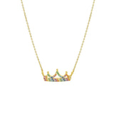 STNW-480, 925 Sterling Silver Crown of Rainbow Color Necklace-gold or silver color