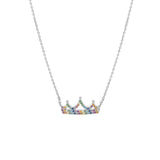 STNW-480, 925 Sterling Silver Crown of Rainbow Color Necklace-gold or silver color