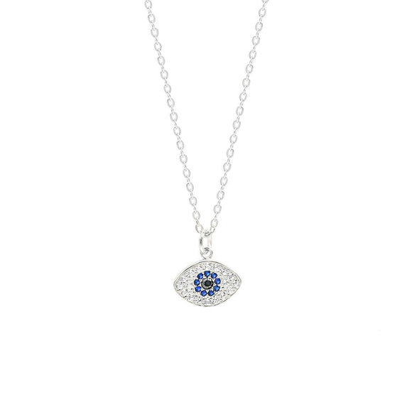STNW-538, Sterling Silver Evil Eyes Pendant Necklace -silver color