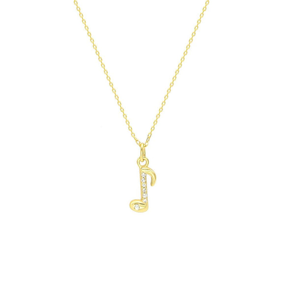 STNW-545, Sterling Silver Music Eighth Note Pendant Necklace- gold color