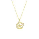 STNW-546, Sterling Silver Moon Star Pendant Necklace-silver color