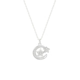 STNW-546, Sterling Silver Moon Star Pendant Necklace-silver color