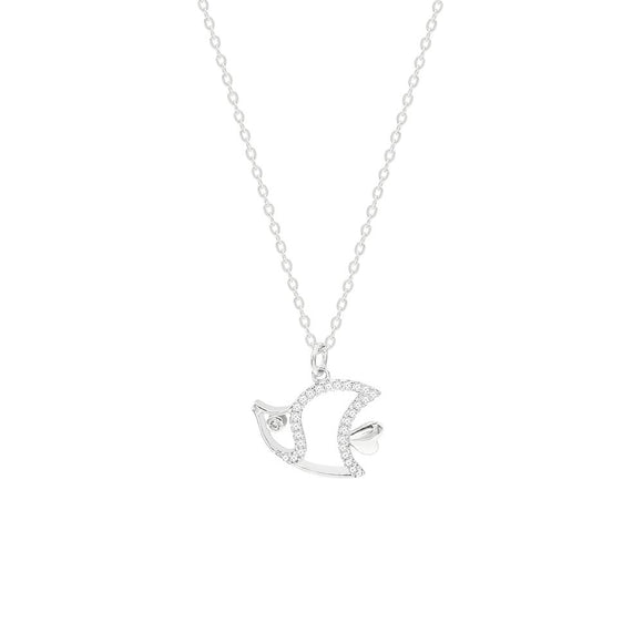 STNW-588, Sterling Silver Fish Necklace silver color