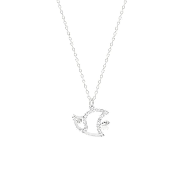 STNW-588, Sterling Silver Fish Necklace silver color