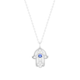 STNW-765, Sterling Silver Hamsa Hand Evil Eye Necklace silver color