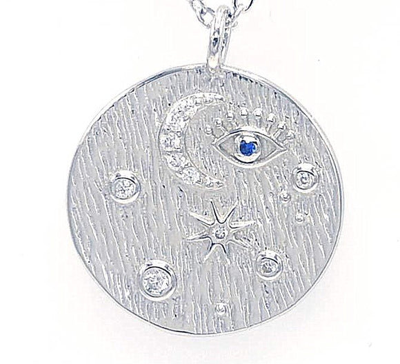 STNW-895, Sterling Silver Evil Eye+Moon+Star Necklace