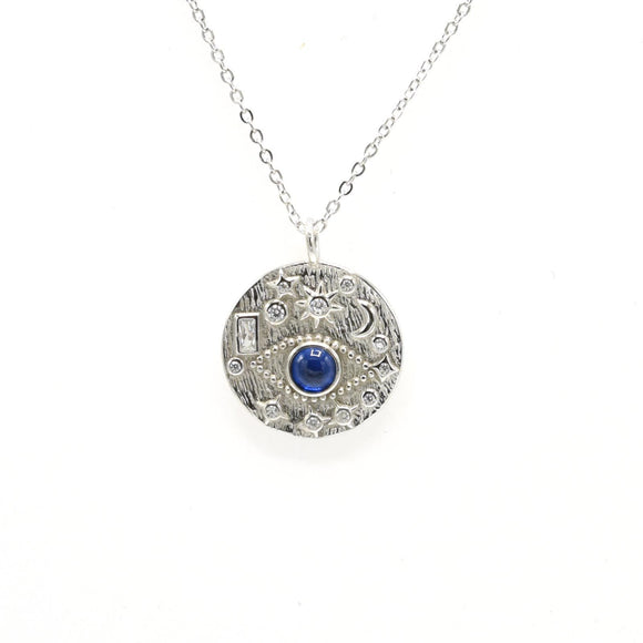 STNW-898, Sterling Silver Evil Eye, Moon, Star Necklace silver color