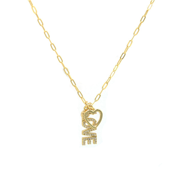 STNW-914, Sterling Silver "LOVE and Heart" Paper Clip necklace gold or silver color