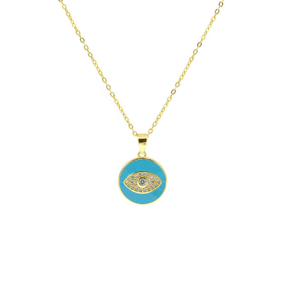 STNW-966, Women Sterling Silver Evil Eyes Turquoise Color Necklace 12mm Round