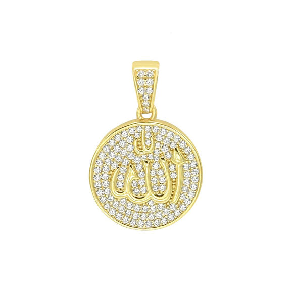 STPM-469, Men and Women S925 Sterling Silver Icy Bling Bling Allah Pendant-Gold or Silver color