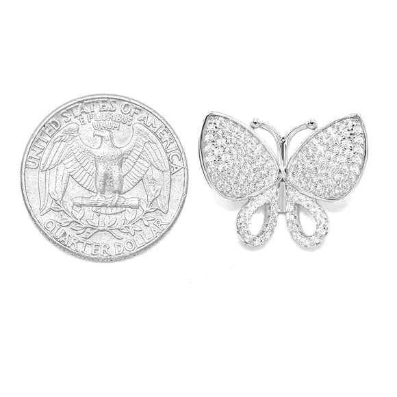 STPW-144, Sterling Silver Bling Bling Butterfly Pendant - silver color