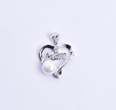 STPW-204, Sterling Silver Heart with Mom and Pearl Pendant