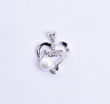 STPW-204, Sterling Silver Heart with Mom and Pearl Pendant