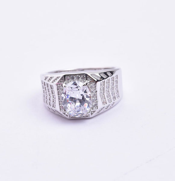 STRM-65, Men S925 Sterling Silver Engagement Cubic Zirconium Stone Oval Shape Ring- Silver color