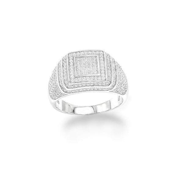 STRM-70, Men S925 Sterling Silver Icy Out Bling Bling Square Shape ring- Silver Color