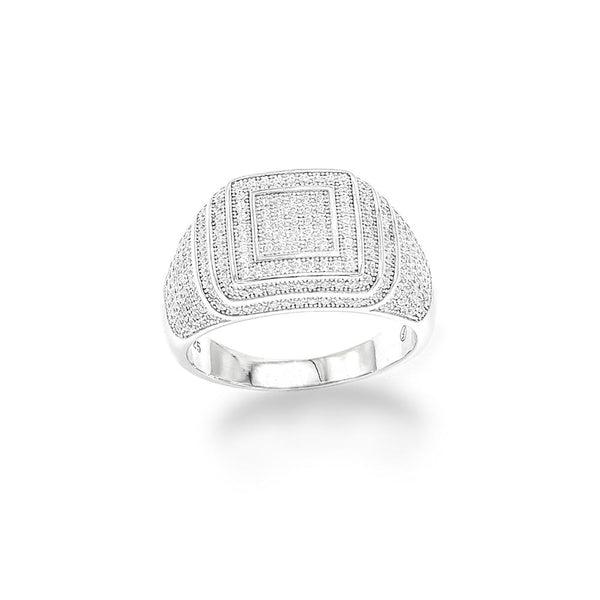 STRM-70, Men S925 Sterling Silver Icy Out Bling Bling Square Shape ring- Silver Color