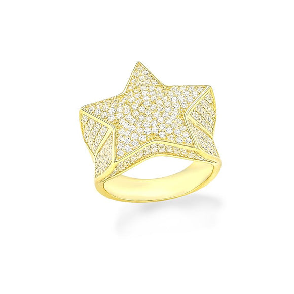 STRM-75, Men S925 Sterling Silver Icy Out 3D Star Shape Ring- gold or silver color