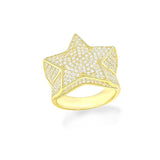 STRM-75, Men S925 Sterling Silver Icy Out 3D Star Shape Ring- gold or silver color