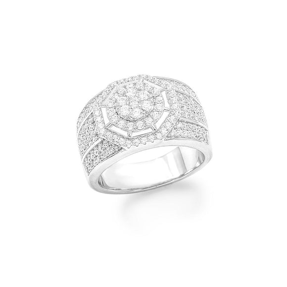 STRM-94, Men S925 Sterling Silver Icy Out Octagon Shape Ring-Silver Color