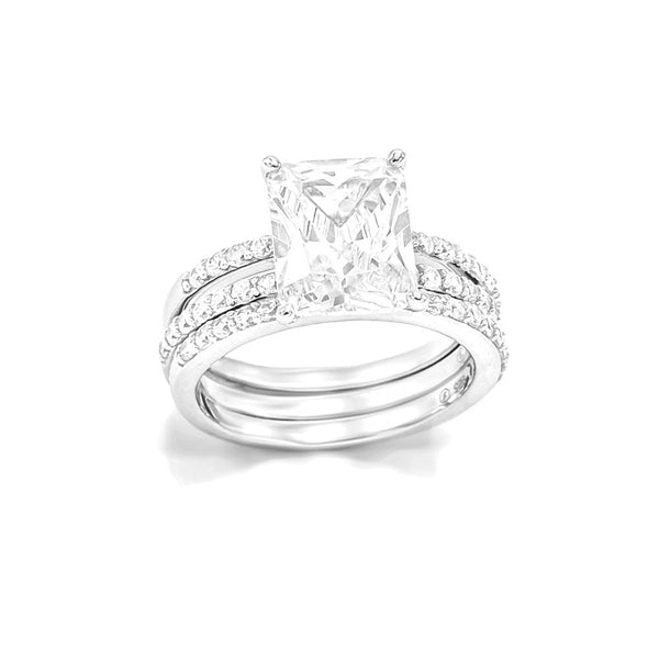 STRW-633, Women 925 Sterling Silver Engagement Rectangle shape Cubic Zirconium ring set 3 piece