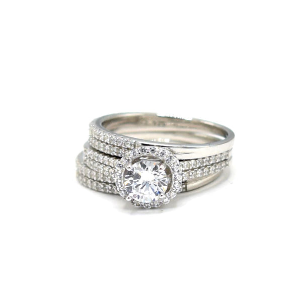 STRW-666, Women 925 Sterling Silver Cubic Zirconium Round Engagement Rings set 2 piece