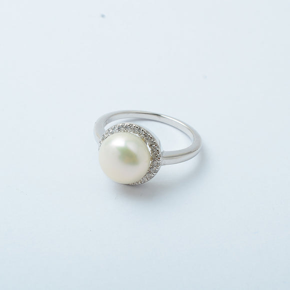 STRW-86, Women S925 Sterling Silver Pearl with Cuban Zirconium ring