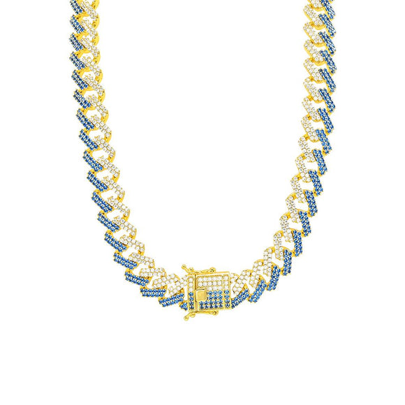 Brass Square Cuban Link Blue