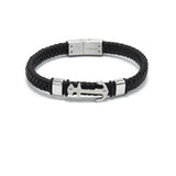 LBM-465,Stainless Steel Anchor Leather Bracelet-gold, silver or gold color, Width-7mm, Length-8''