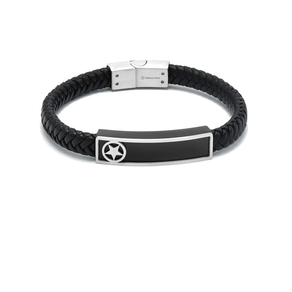 LBM-466, Stainless Steel Star Leather Bracelet-silver color, Width-8mm,Length-8''