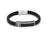 LBM-466, Stainless Steel Star Leather Bracelet-silver color, Width-8mm,Length-8''