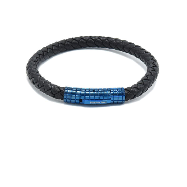 LBM-470, Stainless Steel Clasp Leather Bracelet-Blue or silver color