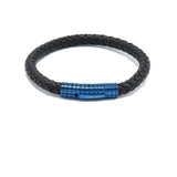 LBM-470, Stainless Steel Clasp Leather Bracelet-Blue or silver color