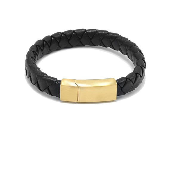 LBM-473, Stainless Steel Leather Bracelet- gold, silver or black color.Width-11mm, Length-8''