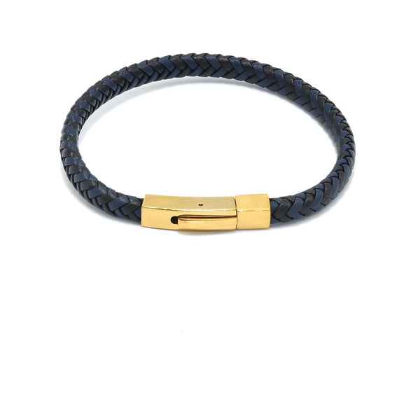 LBM-474,Stainless Steel Clasp Leather Bracelet-Gold Blue, Silve Blue or Gold Black color, Width-6mm,Length-8''