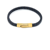 LBM-474,Stainless Steel Clasp Leather Bracelet-Gold Blue, Silve Blue or Gold Black color, Width-6mm,Length-8''