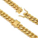 Stainless Steel 14mm Width Miami Cuban Chain Lion Head Double Lock-Gold or Silver Color, SPMC