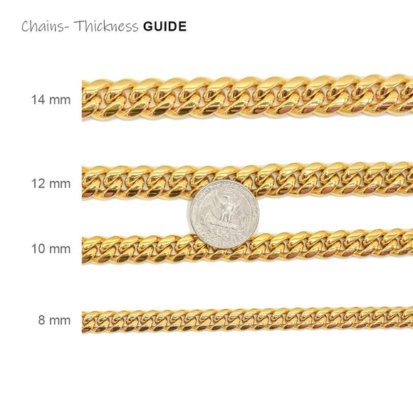 Stainless Steel 10mm Width Miami Cuban Chain Stone Head Double Locked-gold or silver color-SPSMC