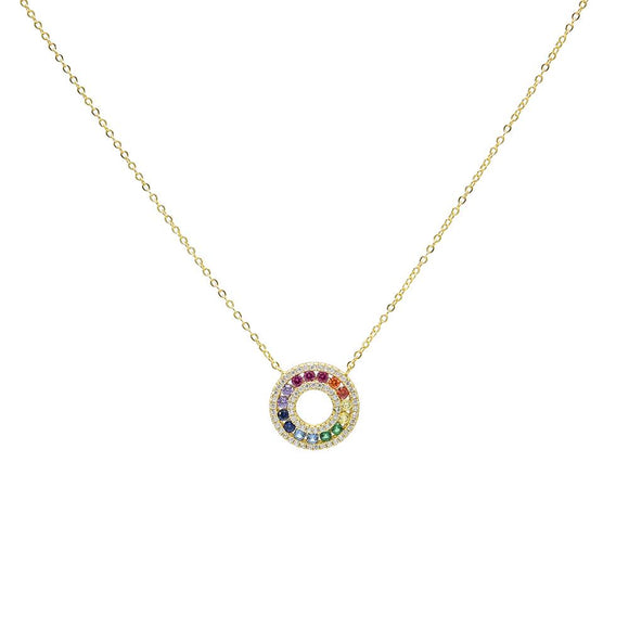 STNW-458, Sterling Silver Rainbow Ring Necklace Gold Color or Silver Color