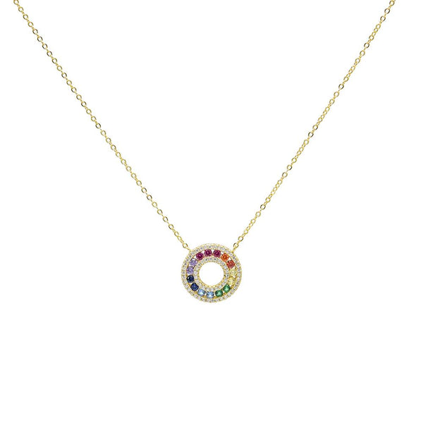 STNW-458, Sterling Silver Rainbow Ring Necklace Gold Color or Silver Color