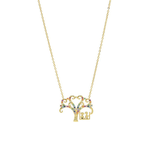 STNW-466, 925 Sterling Silver Tree of Children Swing Rainbow color- gold or silver color