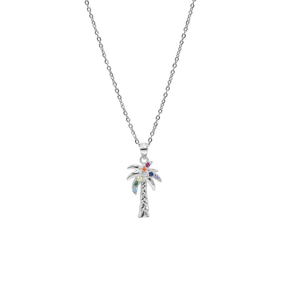 STNW-473, 925 Sterling Silver Palm Palm Tree Pendant Necklace-silver color