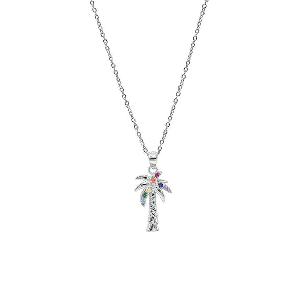 STNW-473, 925 Sterling Silver Palm Palm Tree Pendant Necklace-silver color