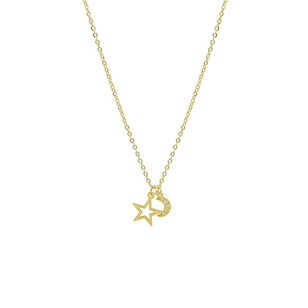 STNW-481, Sterling Silver Star and Heart Pendant Necklace gold color