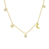 STNW-491, Sterling Silver Moon Star Necklace gold color or silver color